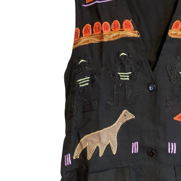 Vintage 90s Instyle New York Black Tribal Embroidered Fitted Rayon Vest Sz Small - Picture 13 of 16